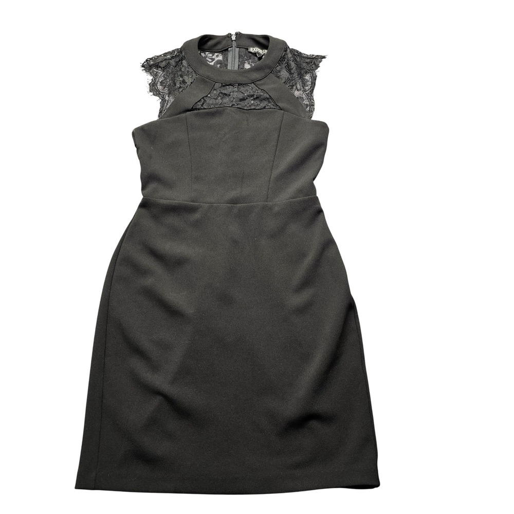 Express‎ Black Lace Halter Sheath Dress Womens Size 0 Cocktail Mini LBD Formal